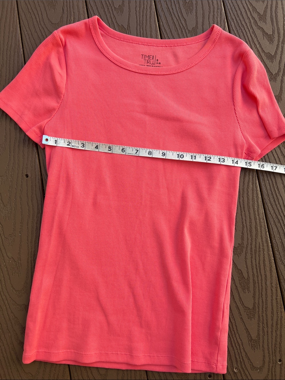 Time and Tru Bright Coral Ribbed Short Sleeve Top